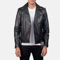 Allaric Alley black leather biker jacket front view on model