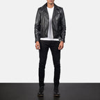 Allaric Alley black leather biker jacket full body styling with pants