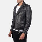 Allaric Alley black leather biker jacket side view