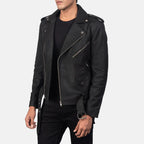 Allaric Alley distressed black leather biker jacket side view