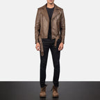 Allaric Alley mocha leather biker jacket full body styling with pants
