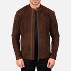 Men's Charcoal Mocha Suede Biker Jacket Front View