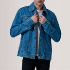 Men's classic blue casual denim trucker jacket with chest pockets