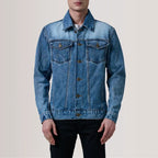 Conard ice blue washed denim trucker jacket for men front view