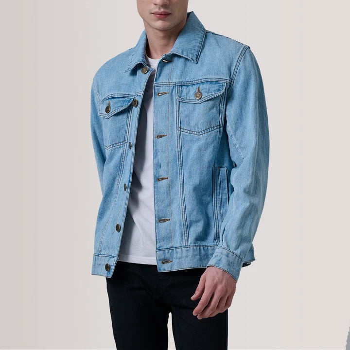 Conard light blue denim trucker jacket for men front view