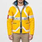 Yellow Cyberpunk 2077 Edgerunners David Martinez Yellow Jacket, white quilted trim, buckle closure and broad stand-up collar