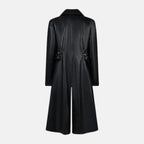 Men's gothic long black leather coat with long hem and center back slit