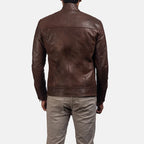 Dean brown leather biker jacket folded flat lay view
