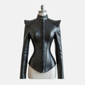 Dravena Women's Steampunk Corset Leather Jacket with Lace-Up Front