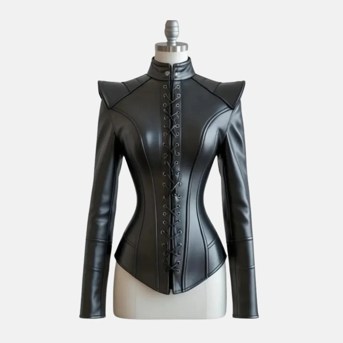 Dravena Women's Steampunk Corset Leather Jacket with Lace-Up Front