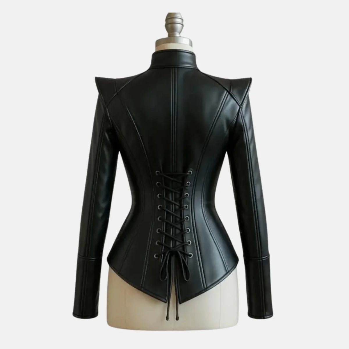Dravena Women's Steampunk Corset Leather Jacket with Lace-Up Front