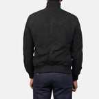 Eaton black suede bomber jacket back view