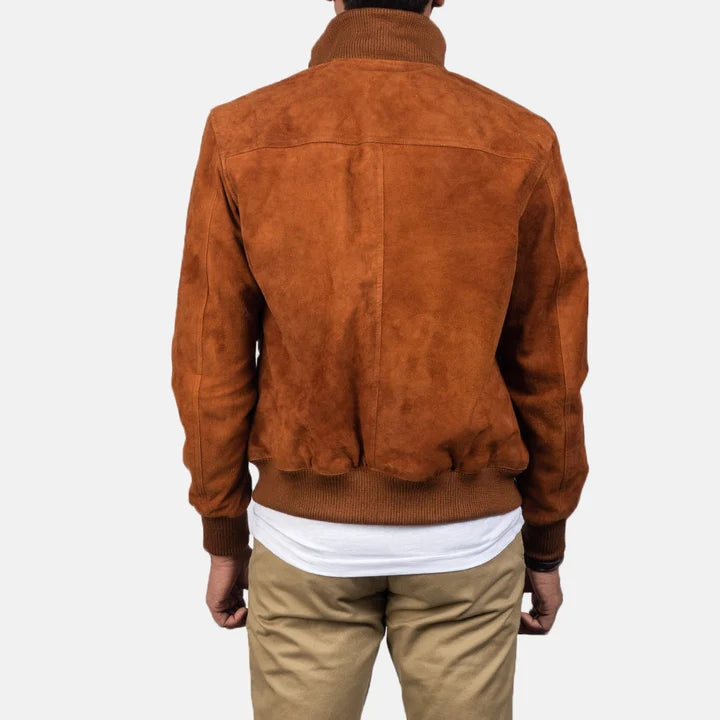 Eaton brown suede bomber jacket back view