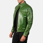 Gatsby green leather biker jacket side view