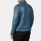 Gatsby blue leather biker jacket full body styling with pants