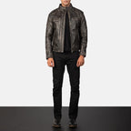 Gatsby distressed brown leather jacket full body styling with pants