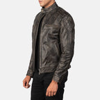 Gatsby distressed brown leather jacket side view