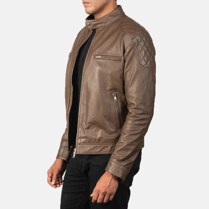Gatsby mocha leather biker jacket side view