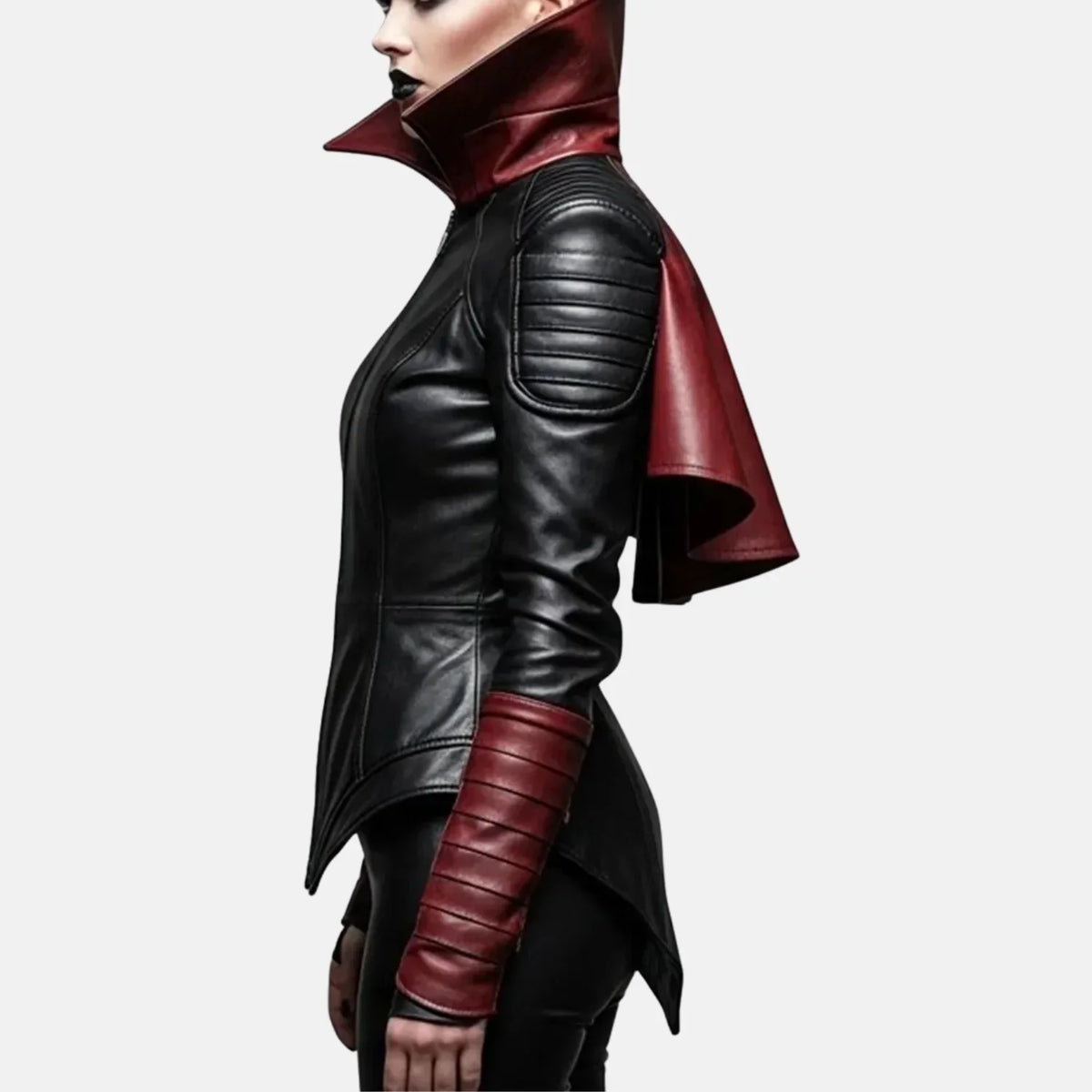 Women's Grimora vampire black leather jacket with fitted waist