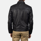 Inferno black leather jacket close-up collar and zipper detail