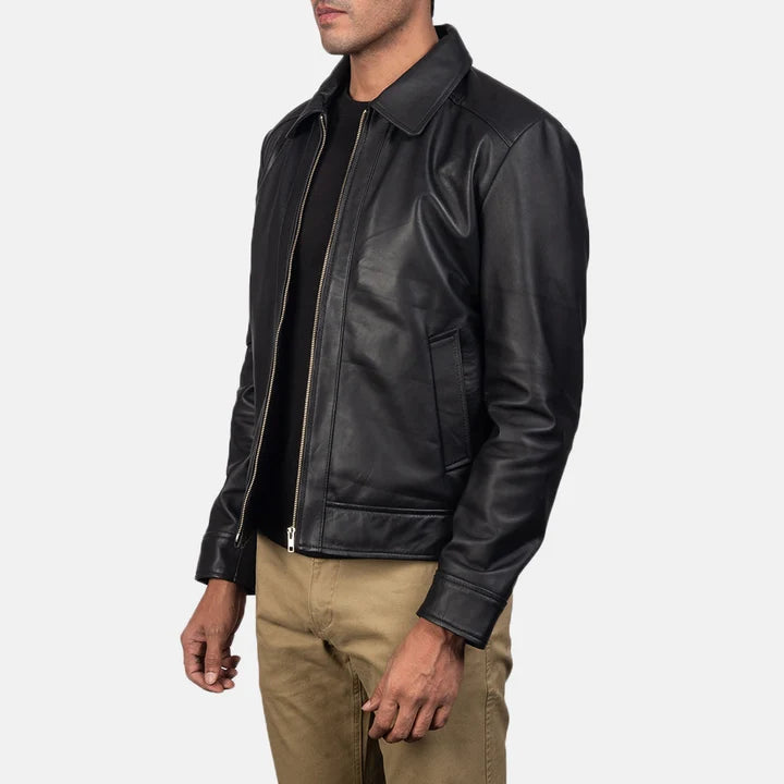 Inferno black leather jacket side view