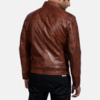 Inferno brown leather jacket flat lay sleeve detail