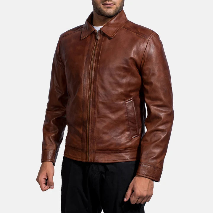 Inferno brown leather jacket side view