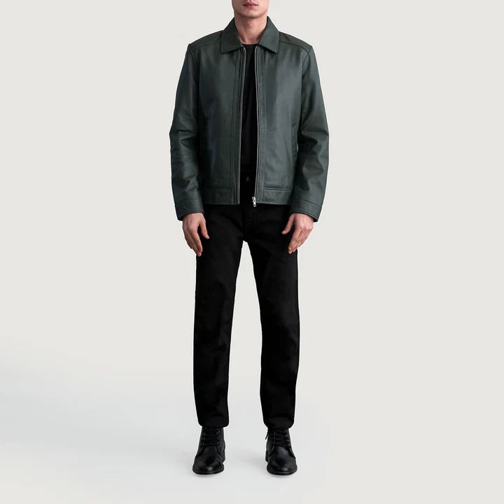 Inferno green leather jacket full body styling with pants