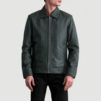Inferno green leather jacket close-up front detail