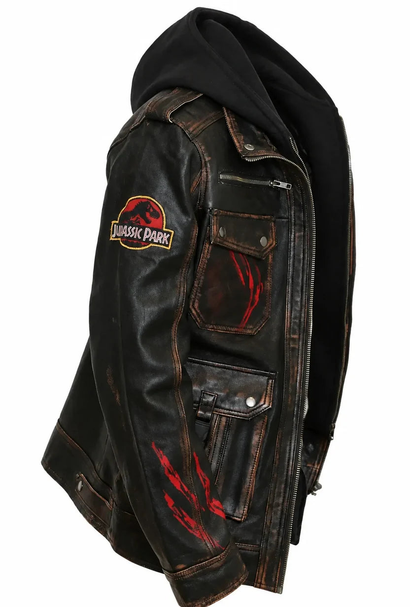 Jurassic Park Distressed Dark Brown Real Leather Jacket