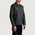 Lavendard matte black leather biker jacket side view