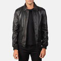 Coffmen black A2 leather bomber jacket front view on model