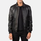 Coffmen black A2 leather bomber jacket front view on model