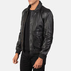 Coffmen black A2 leather bomber jacket side view