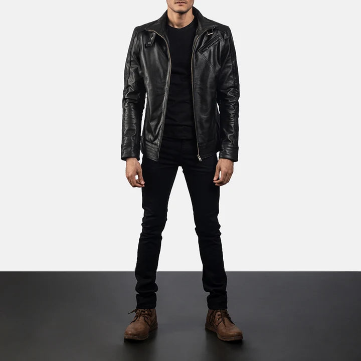 Legacy black leather biker jacket full body styling with pants