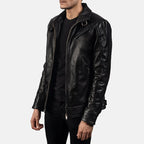 Legacy black leather biker jacket side view