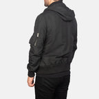 Hanklin black hooded bomber jacket side view