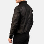 Bomia Ma-1 distressed black leather bomber jacket back view