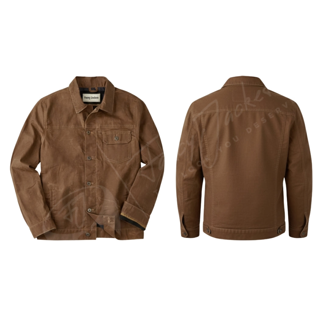 Mens Trucker Jacket brown front & back
