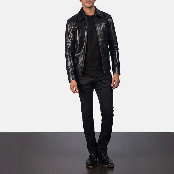 Mystical black leather jacket full body styling with pants