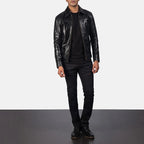 Mystical black leather jacket full body styling with pants