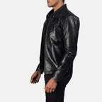 Mystical black leather jacket side view