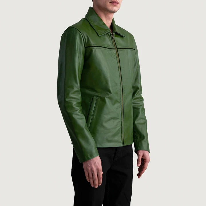 Mystical green leather jacket side view