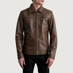 Mystical Pullup brown leather jacket close-up sleeve and collar detail