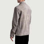 Back view of a man wearing Scout Grey Suede Leather Shirt