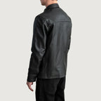 Back side profile view of Scout Black Leather Shirt