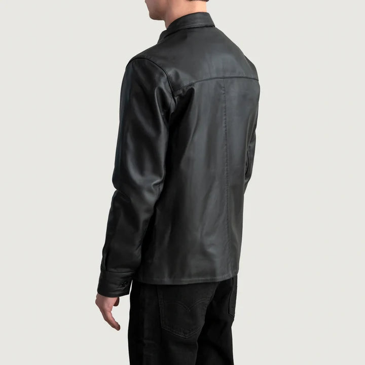 Back side profile view of Scout Black Leather Shirt