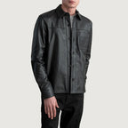Side front view of Scout Black Leather Shirt