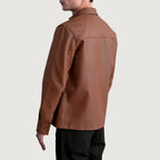 Back side view of Scout Matte Brown Leather Shirt