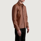 Side front profile of Scout Matte Brown Leather Shirt